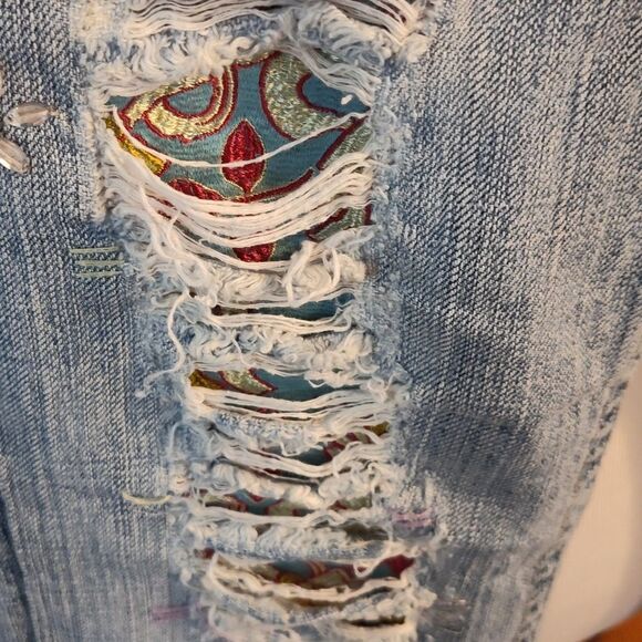 Vintage Department of Peace  Low Rise Y2K distressed beaded patchwork  size 3 - Picture 3 of 16